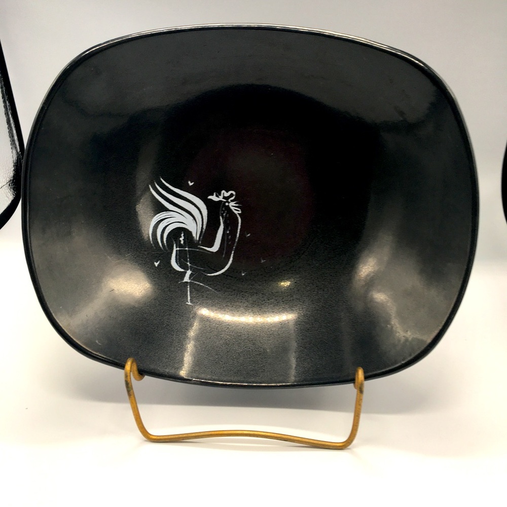 VTG MCM Black & White Retro Dawn Atomic Starburst Rooster Serving Bowl.